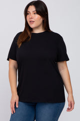 Black Solid Short Sleeve Plus Maternity Top