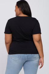 Black Solid Short Sleeve Plus Maternity Top