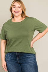 Olive Solid Short Sleeve Plus Maternity Top