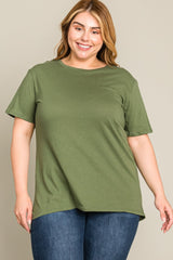 Olive Solid Short Sleeve Plus Top