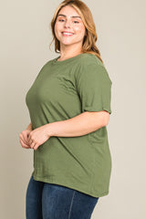 Olive Solid Short Sleeve Plus Top