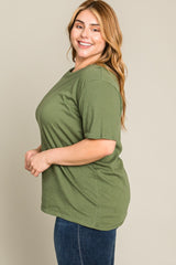 Olive Solid Short Sleeve Plus Top