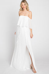 Ivory Chiffon Off Shoulder Maxi Dress