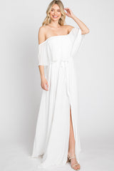 Ivory Chiffon Off Shoulder Maxi Dress