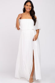 Ivory Chiffon Off Shoulder Maternity Maxi Dress