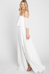 Ivory Chiffon Off Shoulder Maxi Dress