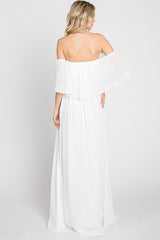 Ivory Chiffon Off Shoulder Maxi Dress