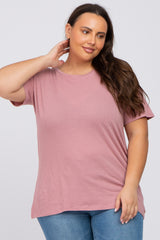 Mauve Solid Short Sleeve Plus Maternity Top