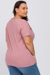 Mauve Solid Short Sleeve Plus Top