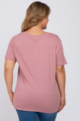 Mauve Solid Short Sleeve Plus Maternity Top