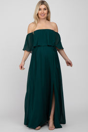 Emerald Green Chiffon Off Shoulder Maternity Maxi Dress