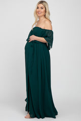 Emerald Green Chiffon Off Shoulder Maternity Maxi Dress