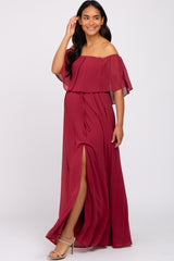 Red Chiffon Off Shoulder Maternity Maxi Dress