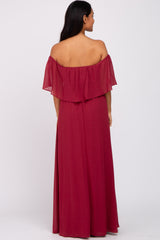 Red Chiffon Off Shoulder Maternity Maxi Dress