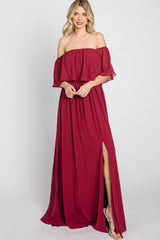 Red Chiffon Off Shoulder Maternity Maxi Dress