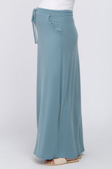 Blue Drawstring Maternity Maxi Skirt