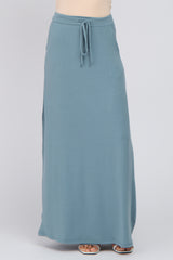 Blue Drawstring Maxi Skirt