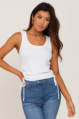 White Ribbed Drawstring Side Maternity Tank Top