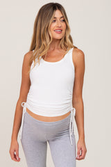 White Ribbed Drawstring Side Maternity Tank Top