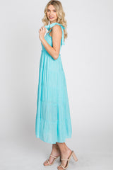 Aqua Smocked Tie Strap Tiered Midi Dress