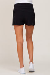 Black Elastic Waist Maternity Active Shorts