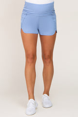 Light Blue Elastic Waist Maternity Active Shorts