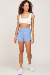 Light Blue Elastic Waist Maternity Active Shorts