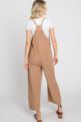 Taupe Striped Wide Leg Cropped Overalls