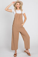 Taupe Striped Wide Leg Cropped Overalls