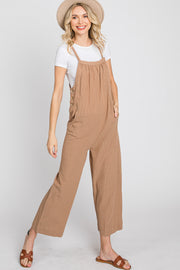 Taupe Striped Wide Leg Cropped Overalls