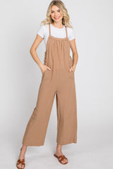 Taupe Striped Wide Leg Cropped Overalls