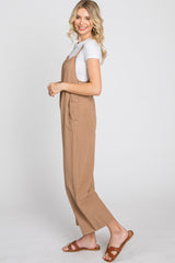 Taupe Striped Wide Leg Cropped Overalls