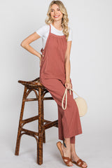 Rust Striped Wide Leg Cropped Overalls