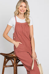 Rust Striped Wide Leg Cropped Overalls