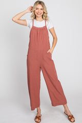 Rust Striped Wide Leg Cropped Overalls