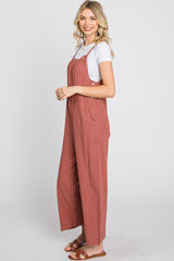 Rust Striped Wide Leg Cropped Overalls