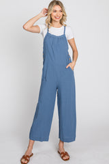 Blue Striped Wide Leg Cropped Overalls