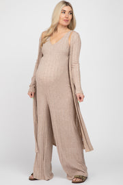 Mocha Ribbed Soft Knit Maternity Jumpsuit Set