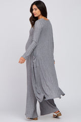 Grey Ribbed Soft Knit Maternity Jumpsuit Set