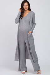 Grey Ribbed Soft Knit Maternity Jumpsuit Set