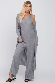 Grey Ribbed Soft Knit Jumpsuit Set