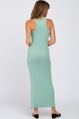 Mint Green Ribbed Sleeveless Side Slit Dress