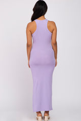 Lavender Ribbed Sleeveless Side Slit Maternity Dress