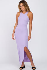 Lavender Ribbed Sleeveless Side Slit Maternity Dress