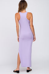 Lavender Ribbed Sleeveless Side Slit Dress