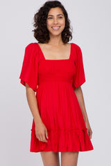 Red Smocked Tie Back Maternity Mini Dress