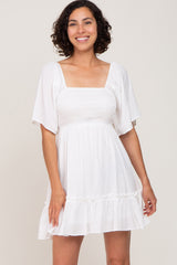 White Smocked Tie Back Maternity Mini Dress