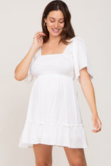 White Smocked Tie Back Maternity Mini Dress