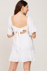 White Smocked Tie Back Maternity Mini Dress