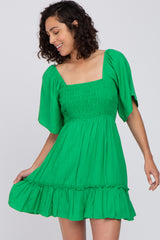 Green Smocked Tie Back Maternity Mini Dress